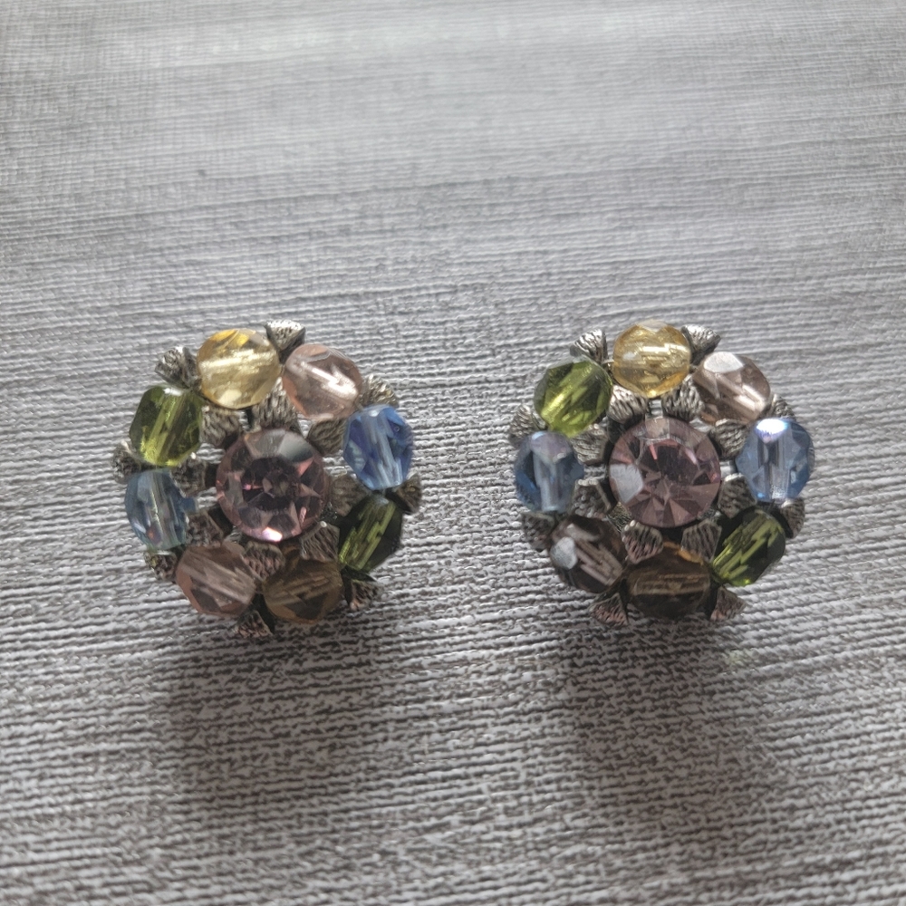 Vintage Robert Rhinestone Clip on Earrings